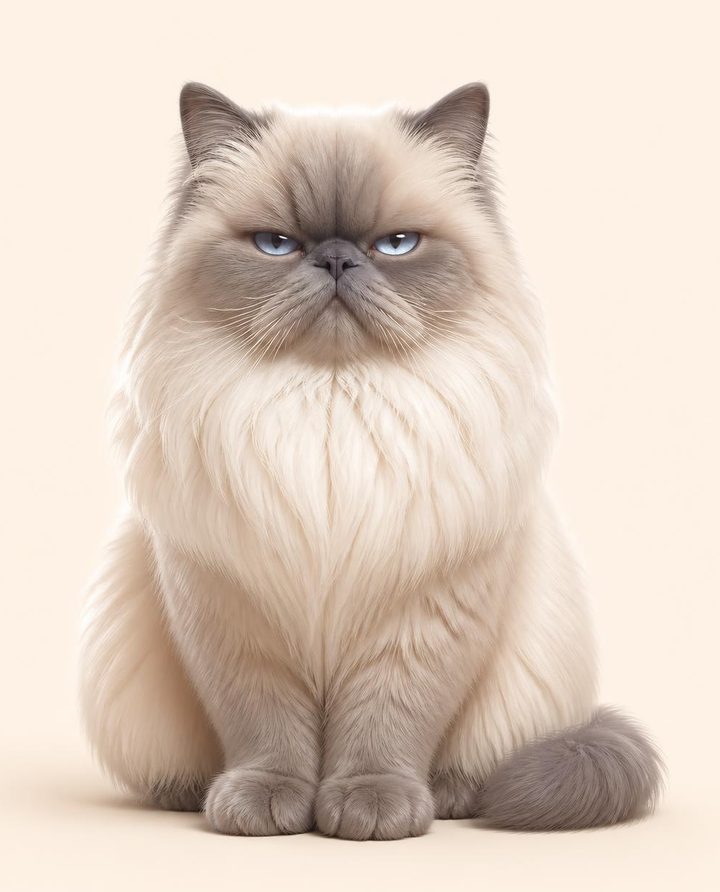 My cat Jerry, Lola's brother, a fluffy Ragdoll–Persian mix with a grumpy face